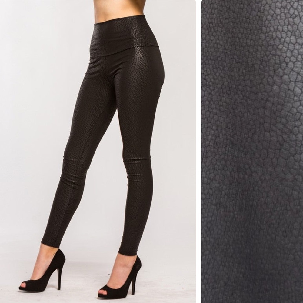 Dressy Black Leggings Tummy Control Snake Print Snakeskin Pattern Plus Size 2XL